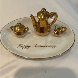 Miniature set Gold and White Tea Set with Tray